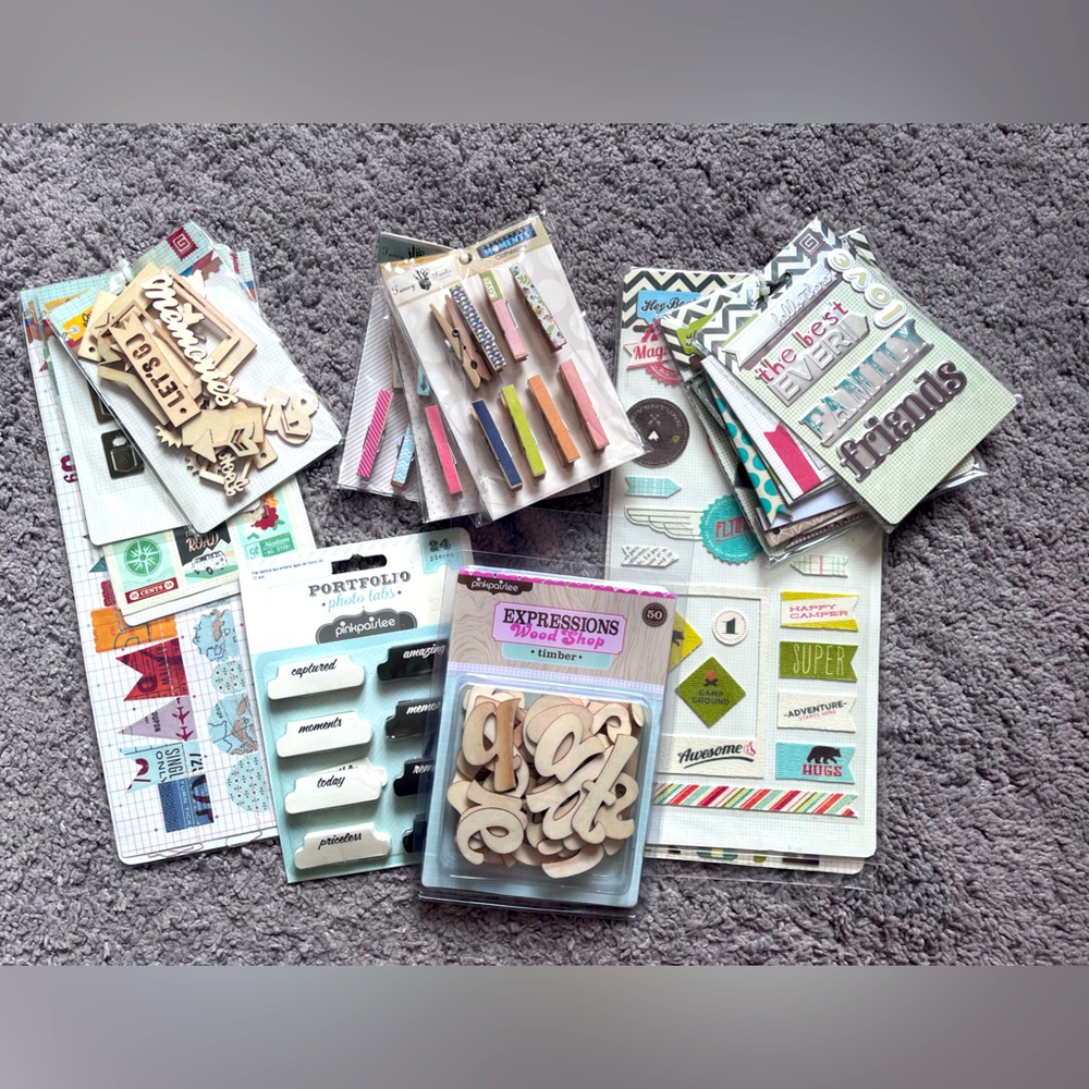Paper arts and crafts bundle - stickers, borders, clips, wooden letters and more